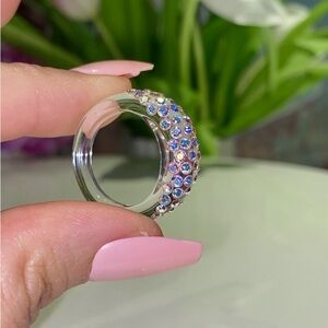 Clear Lucite Ring Embellished With Aurora Borealis Swarovski Crystals